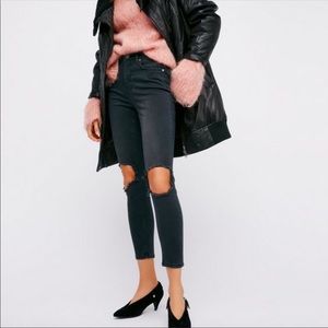 Free People High Rise Busted Knee Skinnies Jeans